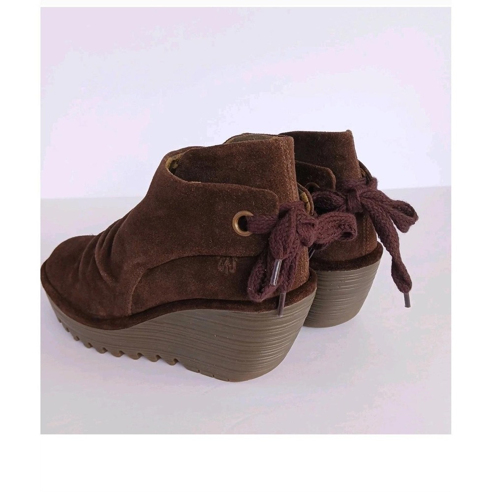 FLY‎ LONDON Womens Brown Suede Ruched Wedge Ankle Boots EU 35 US 5 4.5